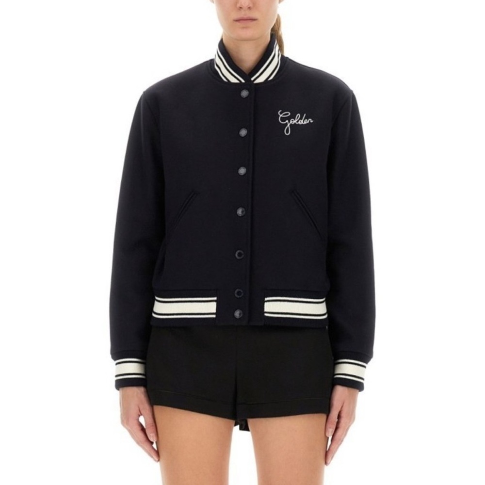 Golden Goose Dirce Navy Cropped Bomber Jacket Size 40 IT New